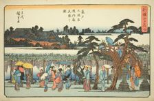Wisteria in Full Bloom in the Precincts of the Kameido Tenmangu Shrine (Kameido Tenm..., c. 1839/42. Creator: Ando Hiroshige