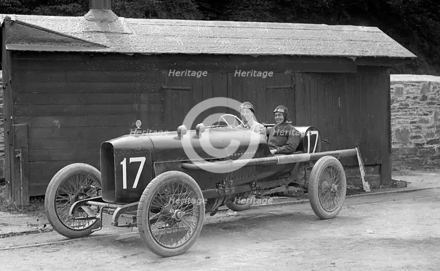 WJ Watson's Vauxhall at the RAC Isle of Man TT race, 10 June 1914. Artist: Bill Brunell.
