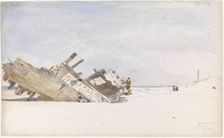 Wreck on the beach of Renesse in Schouwen-Duivenland, 1834-1893. Creator: Willem Antonie van Deventer
