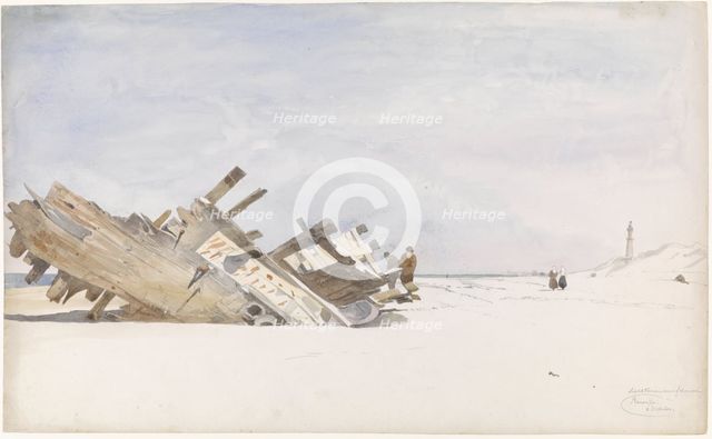 Wreck on the beach of Renesse in Schouwen-Duivenland, 1834-1893. Creator: Willem Antonie van Deventer.