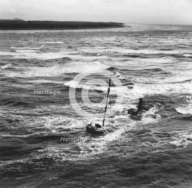 Wreck on the Duddon Sands, Walney Island, Barrow-in-Furness, Cumbria, 1948. Artist: Aerofilms.