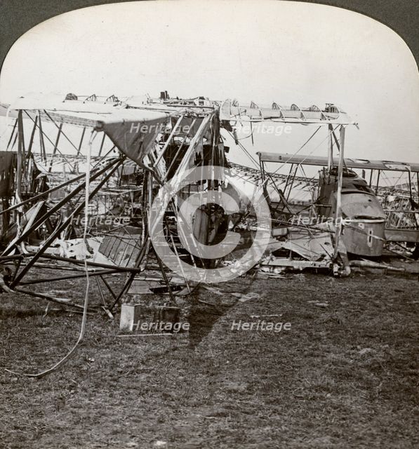 Wreck of a German bomber that tried to break through the aerial defence, World War I, 1914-1918.Artist: Realistic Travels Publishers
