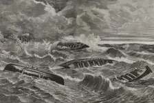Wreck of fishing boats on the coast of the Cantabrian Sea, caused by the "galerna", April 20, 1878. Creator: Rafael Monleon