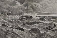 Wreck of fishing boats on the coast of the Cantabrian Sea, caused by the "galerna", April 20, 1878. Creator: Rafael Monleon
