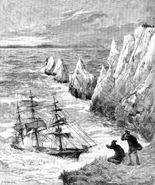 Wreck of the Irex at the Needles, Isle of Wight: rescue of the crew, 1890. Creator: P Naumann