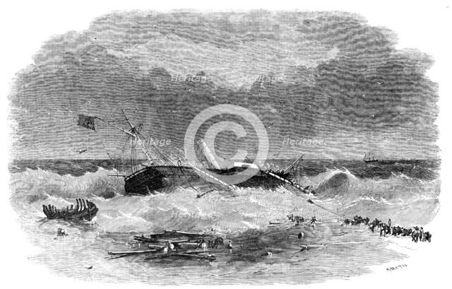 Wreck of "The Polyphemus", off Hautsholmen Lighthouse, 1856.  Creator: Smyth.
