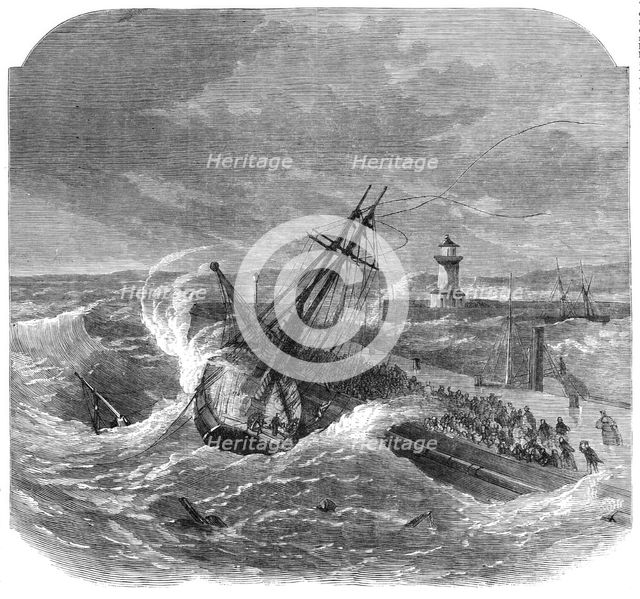 Wreck of the Rapido, a Portuguese schooner, on Ramsgate Pier, 1870. Creator: Unknown.