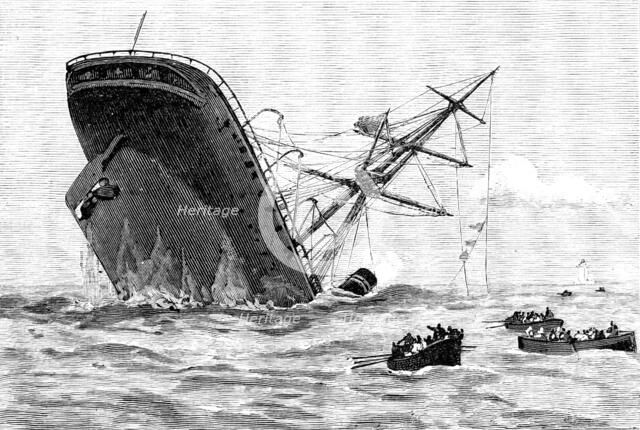 Wreck of the steam-ship Dacca in the Red Sea: going down, two miles from the Daedalus Light, 1890. Creator: Unknown.