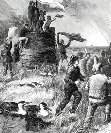 Wreck of the Strathmore on the Crozet Islands: Turf Tower erected by the Survivors...1876. Creator: W. H. O.