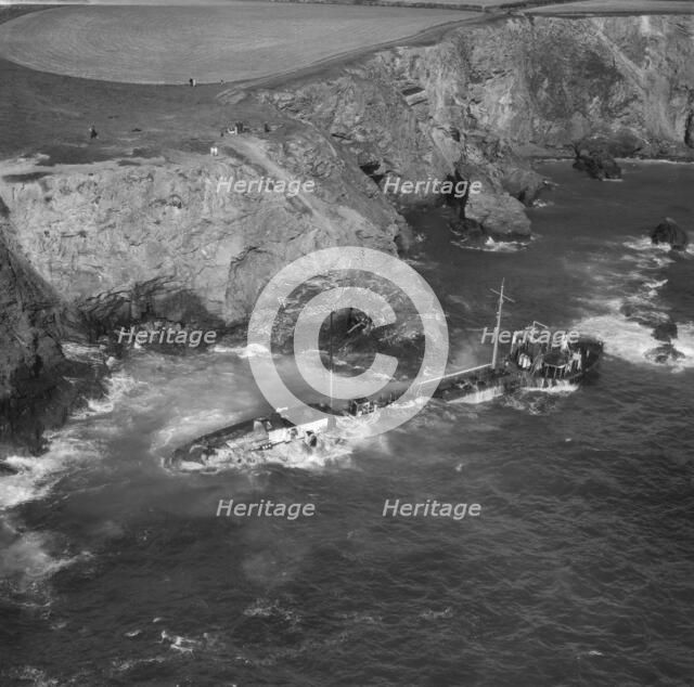 Wreck of the tanker 'Hemsley I' at Fox Cove, St Merryn, Cornwall, September 1969. Artist: Doy.