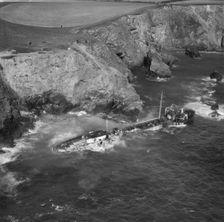 Wreck of the tanker Hemsley I at Fox Cove, St Merryn, Cornwall, September 1969. Artist: Doy