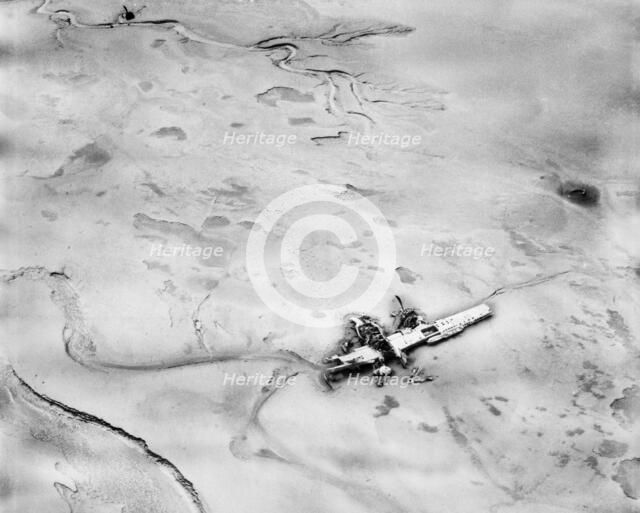 Wreckage of a Douglas A-26B Invader light bomber at Warton Bank, Lancashire, 1948. Artist: Aerofilms.