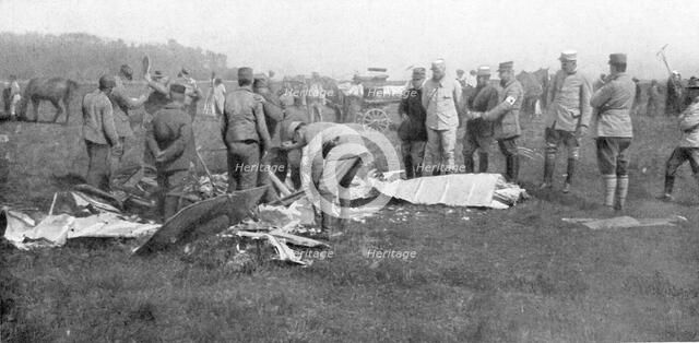 Wreckage of the aeroplane in which French pilot Adolphe Pegoud was killed in action, 1915 Artist: Unknown