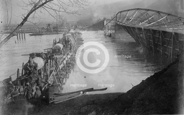 Wrecked bridge over Morawa [i.e., Morava], between c1915 and c1920. Creator: Bain News Service.