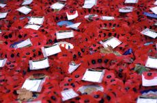 Wreaths at the Chapel, Whitehall, London. Artist: Bill Forbes