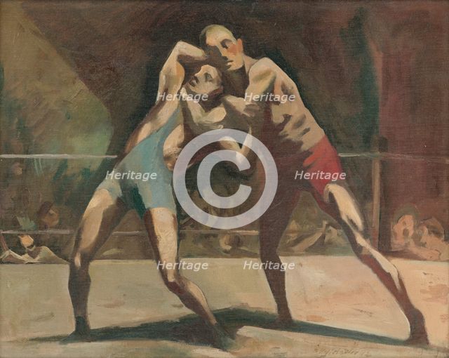 Wrestlers, 1942. Creator: Bedrich Hoffstädter.