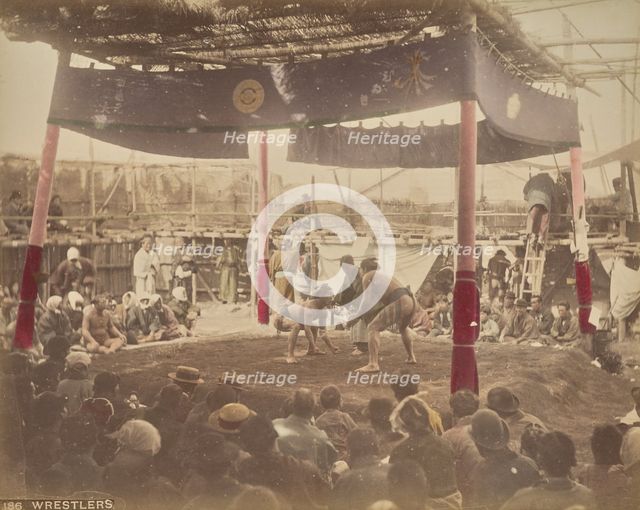Wrestlers, about 1875-1890s. Creator: Adolfo Farsari.