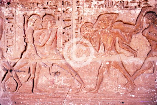 Wrestlers, Temple of Rameses III at Medianat Habu, Luxor, Egypt, 12th Century BC. Artist: Unknown.