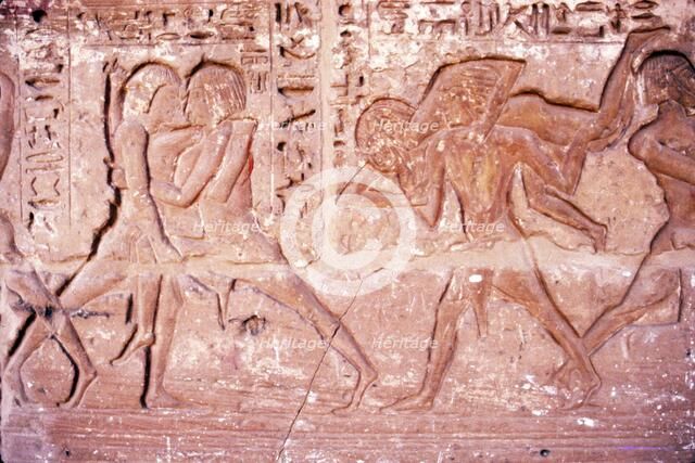 Wrestlers, Temple of Rameses III at Medianat Habu, Luxor, Egypt, 12th Century BC. Artist: Unknown.