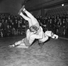 Wrestling match, Landskrona, Sweden, 1955. Creator: Unknown