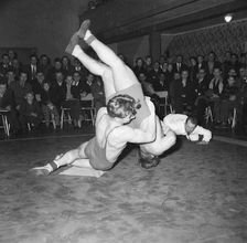 Wrestling match, Landskrona, Sweden, 1955