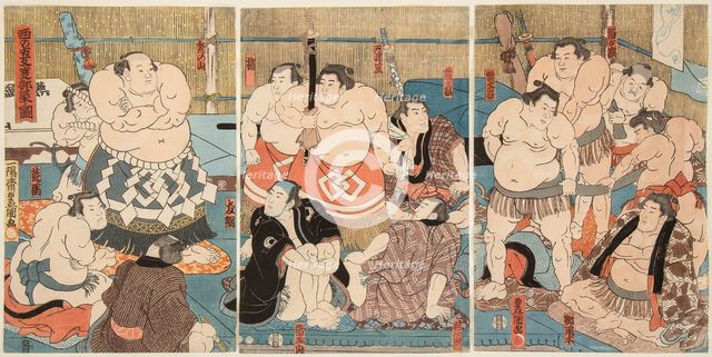 Wrestling match Shitaky Beya vs Hidenoyama, 1850.