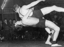 Wrestling match, Trelleborg, Sweden. Creator: Unknown