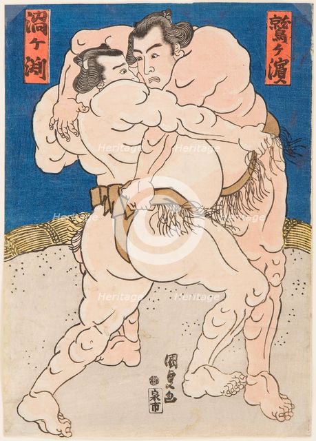 Wrestling match Uzugafuchi vs Washigahama, c. 1830.