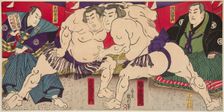 Wrestling match Umegatani Rodachi vs Kimura Shonosuke, ca 1885