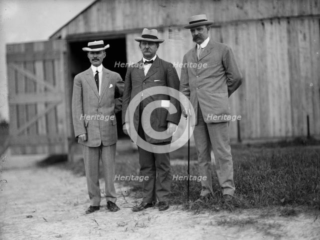 Wright Flights, Fort Myer, Va, July 1909. Spectators: Maj. G.O. Squier; Rep. Prince; Gen. Allen. Creator: Harris & Ewing.