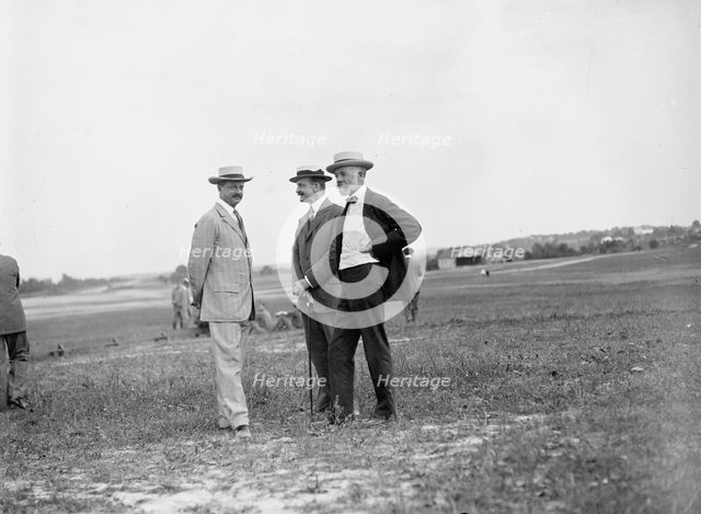 Wright Flights - Spectators: George Von L. Meyer, Robert Bacon, Henry Cabot Lodge, 1909. Creator: Harris & Ewing.