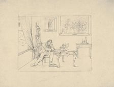 Writing the Emancipation Proclamation (from Confederate War Etchings), 1861-63. Creator: Adalbert John Volck