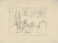 Writing the Emancipation Proclamation (from Confederate War Etchings), 1861-63. Creator: Adalbert John Volck