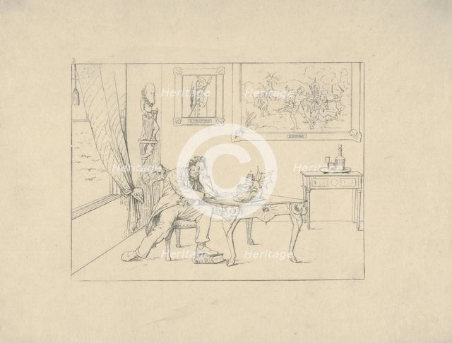 Writing the Emancipation Proclamation (from Confederate War Etchings), 1861-63. Creator: Adalbert John Volck.