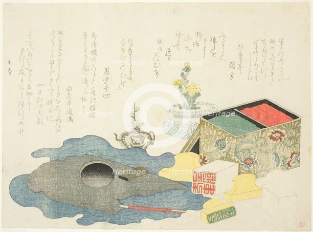 Writing Implements and Seals, Japan, 1799 or 1811. Creator: Kubo Shunman.