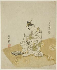 Writing on a Fan, 1765. Creator: Ishikawa Toyonobu