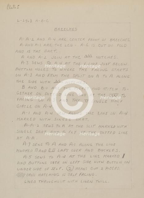 Written Instructions for Making a Suit, c. 1938. Creator: Henry De Wolfe.