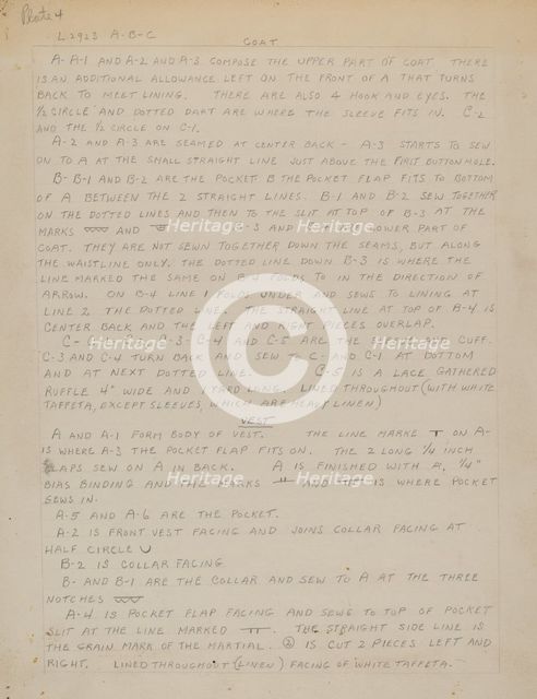 Written Instructions for Making Suit, c. 1938. Creator: Henry De Wolfe.