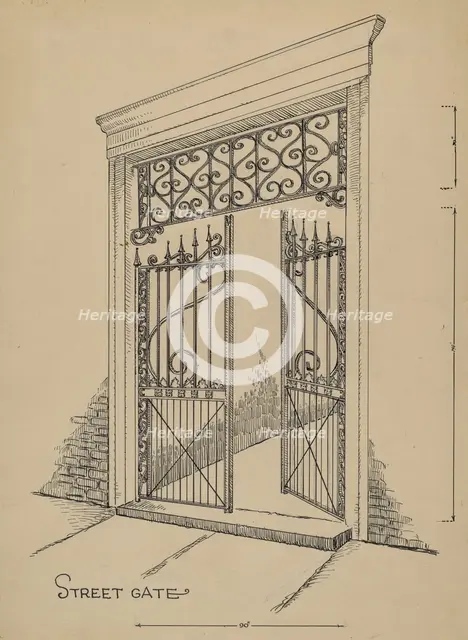 Wrought and Cast Iron Gate, c. 1936. Creator: Al Curry.