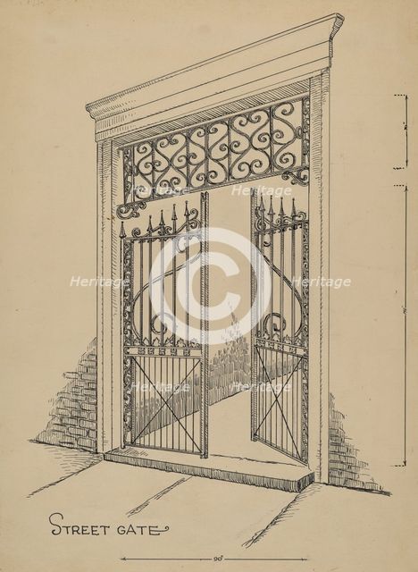 Wrought and Cast Iron Gate, c. 1936. Creator: Al Curry.