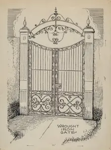 Wrought and Cast Iron Gates, c. 1936. Creator: Al Curry