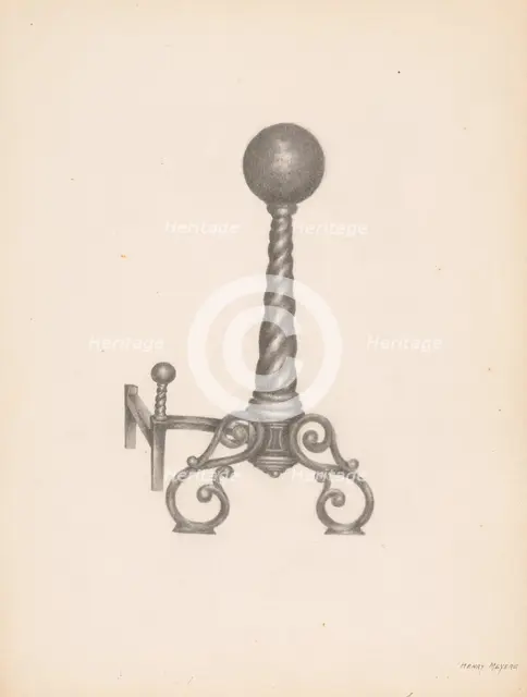 Wrought Iron Andirion, c. 1938. Creator: Henry Meyers.