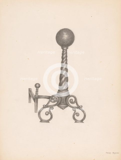 Wrought Iron Andirion, c. 1938. Creator: Henry Meyers.