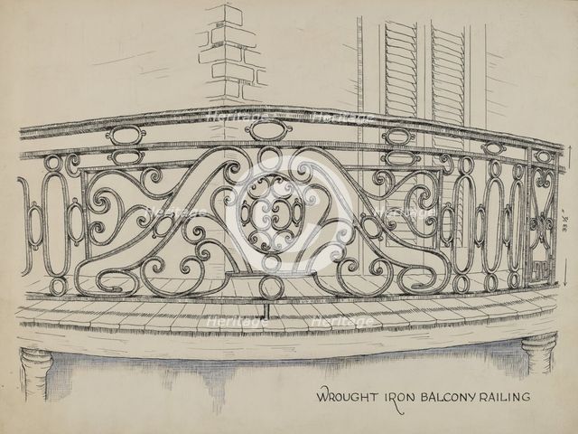 Wrought Iron Balcony, c. 1936. Creator: Ray Price.