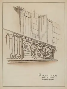 Wrought Iron Balcony Rail, c. 1936. Creator: Al Curry