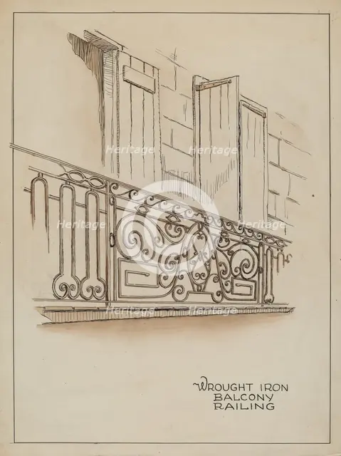 Wrought Iron Balcony Rail, c. 1936. Creator: Al Curry.