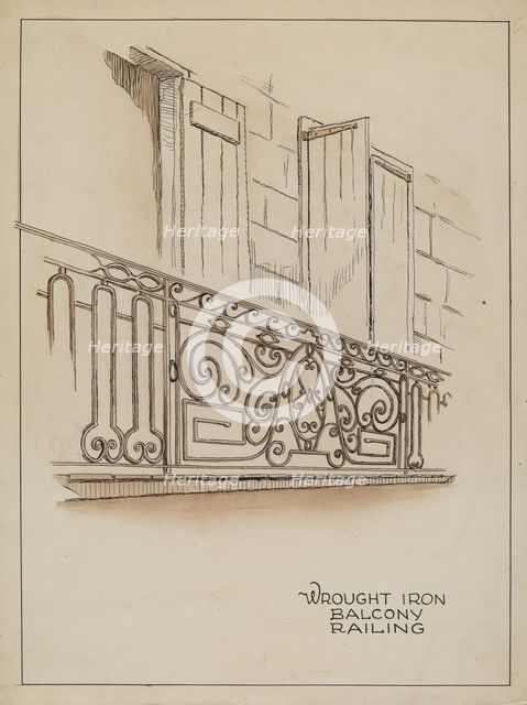 Wrought Iron Balcony Rail, c. 1936. Creator: Al Curry.