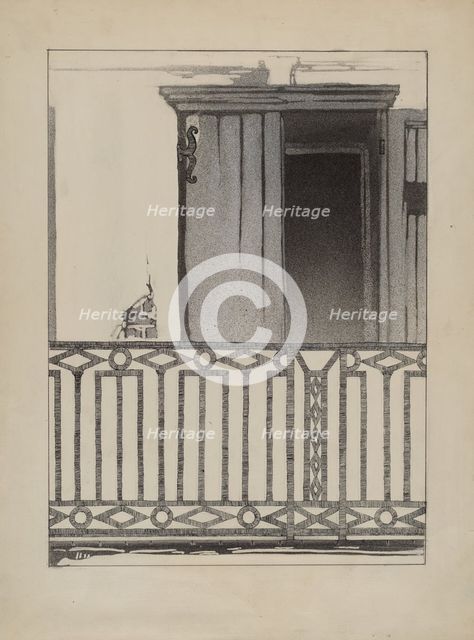 Wrought Iron Balcony Rail, c. 1936. Creator: Arelia Arbo.