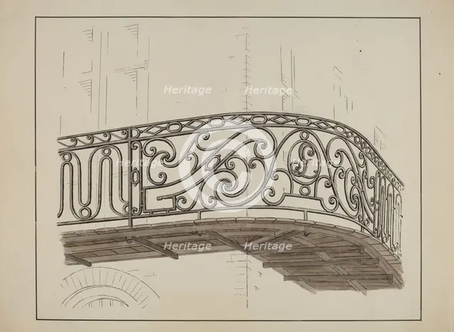 Wrought Iron Balcony Rail, c. 1936. Creator: Lucien Verbeke.