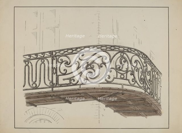 Wrought Iron Balcony Rail, c. 1936. Creator: Lucien Verbeke.